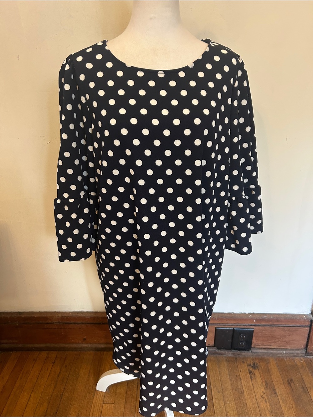 Green Envelope Navy White Polka Dot Shift Dress Size 1X EUC - Picture 2 of 6